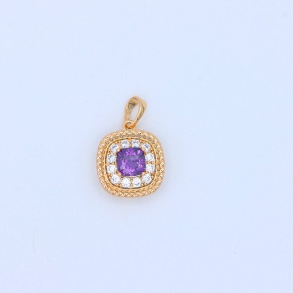 "Elegant Purple Square Pendant with Sparkling Border in Gold Finish, XPPT1658 - Picture 10 of 13